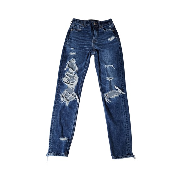American Eagle Outfitters Denim - American Eagle Strigid Distressed Mom Jeans Dark Wash Floral Embroidery Size 000